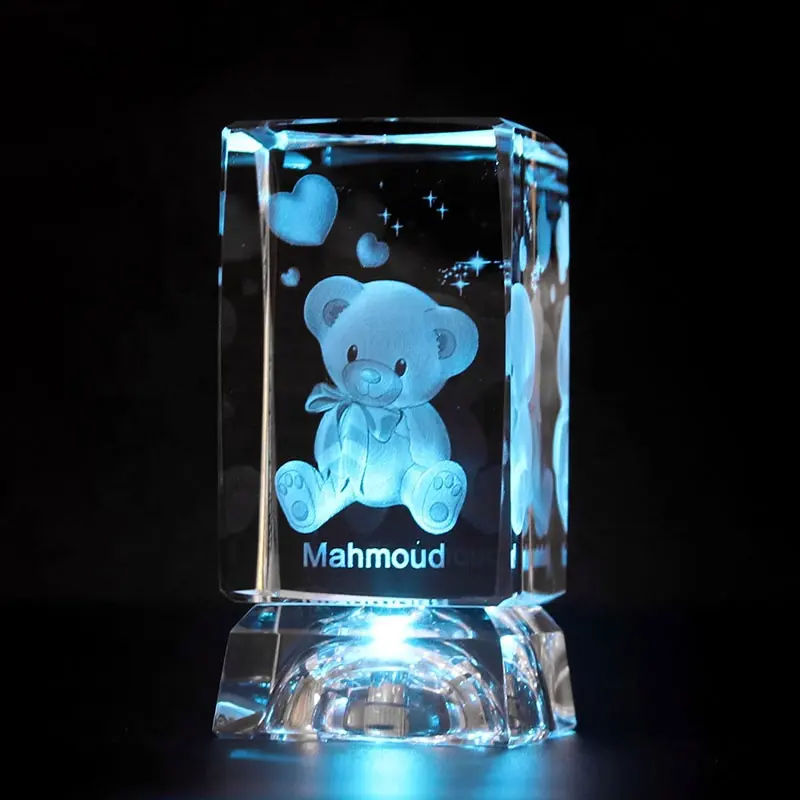 Benutzer definierte Corporate 3D Laser gravierte Bär Kristall Werbe geschenk Kristall Teddybär Baby neugeborene Souvenir Geschenke <span class=keywords><strong>Würfel</strong></span> mit LED-Licht