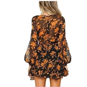 Vestidos Mini de Primavera para Mujer, Casuales, de Manga Larga, con Estampado Floral, Cuello en V, Estilo Bohemio, para Fiesta en la Playa, Vestido Largo para Mujer - Product Image 3