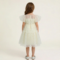 Robe de princesse en mousseline personnalisable pour filles, à pois dorés, manches bouffantes, jupe superposée en maille transparente, décontractée, ODM