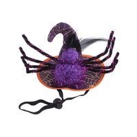 Serre-tête en feutre magique pour chat d'Halloween avec motif araignée et voile noir - Accessoires de costume amusants pour animaux de compagnie