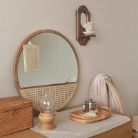 Miroir de maquillage circulaire rétro en bois, style nordique, mural ou de table, pour la maison et le dortoir, décoration murale