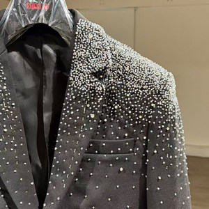 Blazer de <span class=keywords><strong>Hombre</strong></span> Personalizado con Pedrería de Alta Gama, Cuello de Solapa, Corte Regular, para Primavera y Otoño - Product Image 3