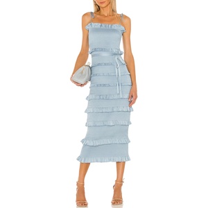 Nouvelle Robe Longue d'Été Femme 2025 à Bretelles Fines, Qualité Supérieure, en Maille Transparente Plissée, Superbe Robe Moulante à Volants - Product Image 1