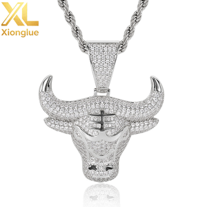 Unisex Brass Pendant Best-Selling Hip-Hop <b>Style</b> Gold Copper Inlay Zirconia Bull <b>Head</b> Design Personalized Necklace Claw Setting - Product Image 2