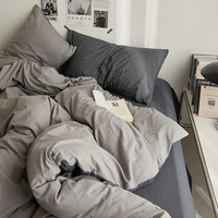 Parure de Lit 4 Pièces Haute Qualité Style « Ins », Couleur Unie, Lavable, en Coton Doux et Chaud Brossé, Housse de Couette et Drap de Lit