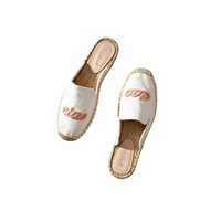 Espadrilles mules en tissu écologique avec logo personnalisé, bout carré, sandales décontractées d'été avec semelle en corde