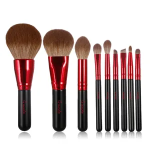 Wholesale Makeup Gift Sets 9pcs Synthetic Red Black Mini Travel Makeup Brush Foundation Cosmetics Powder Face Make Up Brush Set