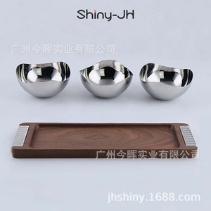 Shiny-Jh Stainless Steel Fruit Dish Set <b>Walnut</b> Wood Tray Creative Snack Bowl For Home Coffee <b>Table</b> - Product Image 4