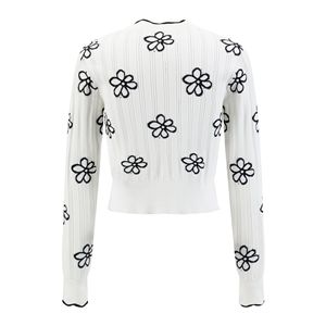 Nuovo <span class=keywords><strong>Cardigan</strong></span> Invernale Coreano Retrò con Scollo a V <span class=keywords><strong>e</strong></span> Bordo Ondulato, Motivo Floreale <span class=keywords><strong>Bianco</strong></span> <span class=keywords><strong>e</strong></span> <span class=keywords><strong>Nero</strong></span>, Giacca di Alta Qualità con Motivo Floreale Lavorato a Maglia - Product Image 2