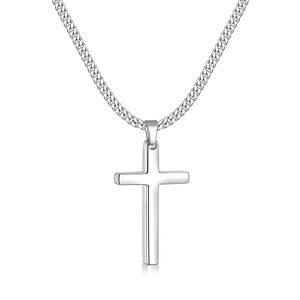 Collana con Croce in Acciaio Inossidabile, Inossidabile, Semplice, Catena Larga 5mm con Finitura a Sei Lati, Ciondolo a Croce da <span class=keywords><strong>2</strong></span>,5 cm - Product Image 1