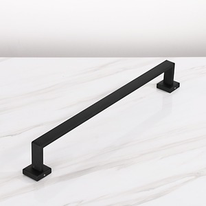 Porte-serviettes mural en acier inoxydable noir avec étagère, organisateur de rangement minimaliste pour salle de bain, support fixe pour serviettes - Product Image 4