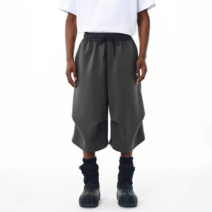 Shorts de sport d'été personnalisés pour hommes, 100% coton, respirant, Bermuda de course, taille mi-haute, long, 380 g/m², uni, taille élastique surdimensionnée - Product Image 2