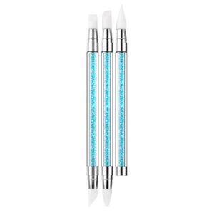 Lot de 3 brosses à ongles en silicone avec manche diamant bleu, applicateur de masque facial, outil de tamponnage, brosses en silicone pour manucure en salon - Product Image 1