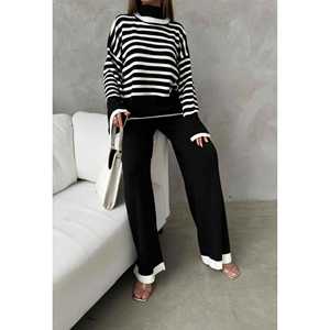 Sporty Sweet Fisherman Collar Knit <b>Set</b> 1507 <b>Crocheted</b> with Button and Pattern Decoration for Spring Autumn Seasons Loose Fit - Product Image 4