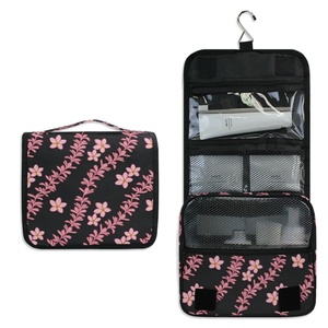 Bolsa de Maquillaje de la Colección Aloha con Diseño de Flor de Plumeria Rosa Hawaiana, Logotipo Personalizado, Bolsa de Aseo de Viaje para Mujer con Gancho para Colgar - Product Image 1