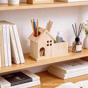 Wooden House Shaped Storage Box Desktop Organizer Pen Holder Eco Friendly Solid Wood Sundries <b>Container</b> - Product Image 1