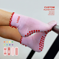 Chaussettes de sport respirantes en coton pour femme avec logo personnalisé, antidérapantes, pour le ballet, le Pilates et l'athlétisme
