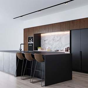 SANTOPOVA Luxury Modern Kitchen <b>Cabinets</b> with Fluted Panels and Walnut Finish | Island Design with Integrated Storage - Product Image 5