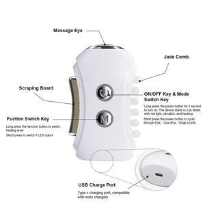 Masseur facial avec lumière LED rouge et 7 couleurs, rouleau Gua Sha en quartz rose avec vibration et chaleur pour la relaxation du <span class=keywords><strong>visage</strong></span> - Product Image 2