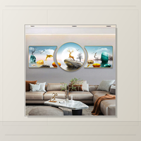 Triptyque mural 3 pièces en cristal, paysage, arbre doré, cercle, tableau pour salon, hôtel, intérieurs modernes et luxueux