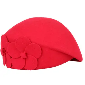 HZM-18186 Offres Spéciales automne et hiver élégant français fleur laine béret chapeaux pour dames