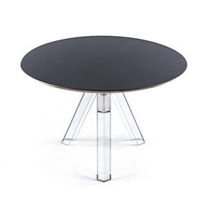 Ometto Design Mesa de policarbonato redonda transparente Tapa negra ensamblada para comedor Tamaños 90/120/107 cm de diámetro Modelo OMT100ENN2 - Product Image 1