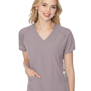 Blouse médicale noire pour femme à col en V, écologique, avec deux poches, détection d'aiguilles, tissu tissé sans couture, uniforme d'hôpital - Product Image 3