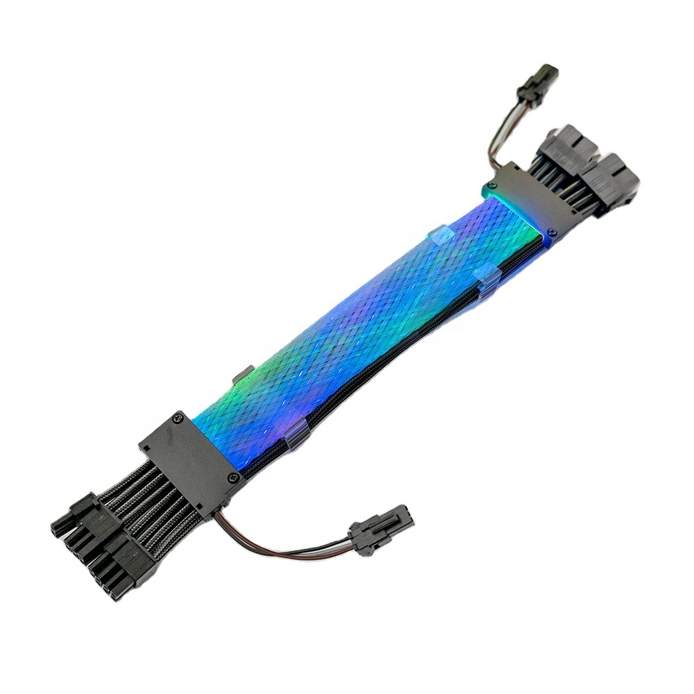 Кабель для процессора ATX 8p * 2, двойной светильник с сетчатым шнуром, 30 см, RGB-подсветка, для игрового ПК ATX 8p * 2, компьютерный удлинитель