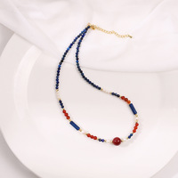 Collier polyvalent élégant en perles naturelles, lapis-lazuli, agate rouge et cinabre, accessoire raffiné pour les sorties et la décoration