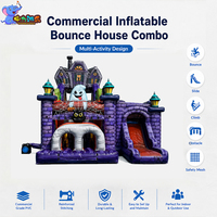 Parcours d'obstacles gonflable commercial d'Halloween avec maison hantée et toboggan citrouille pour location événementielle et parcs d'attractions