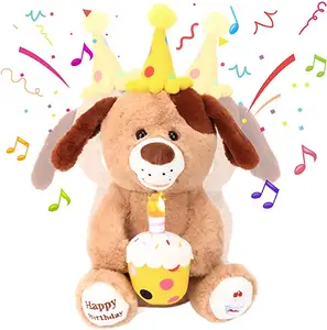 定制可爱的生日快乐狗发光纸杯蛋糕音乐毛绒动物小狗唱歌摇晃毛绒玩具