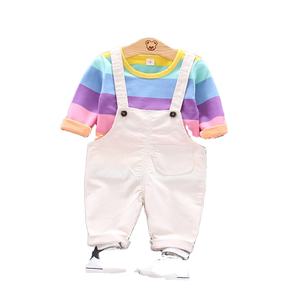 Sites de vente en gros en Chine : Ensemble de vêtements magnifiques pour fille, pantalon à bretelles et t-shirt arc-en-ciel - Product Image 1