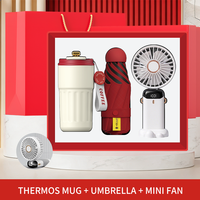 Ensemble Cadeau Mug à Café, Ventilateur Portable et Parapluie – Articles de Bureau et d'Extérieur Très Demandés pour Commandes d'Entreprise et Cadeaux Saisonniers pour le Personnel