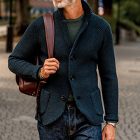 Cardigan Décontracté de Haute Qualité Pour Hommes, Grandes Tailles S-3XL, Pulls Amples de Luxe à Boutons et Bord-Côte, Couleur Unie, Pour l'Hiver