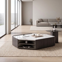 Table basse moderne pour salon, réglable en hauteur, avec plateau miroir en forme de roche, en bois noir
