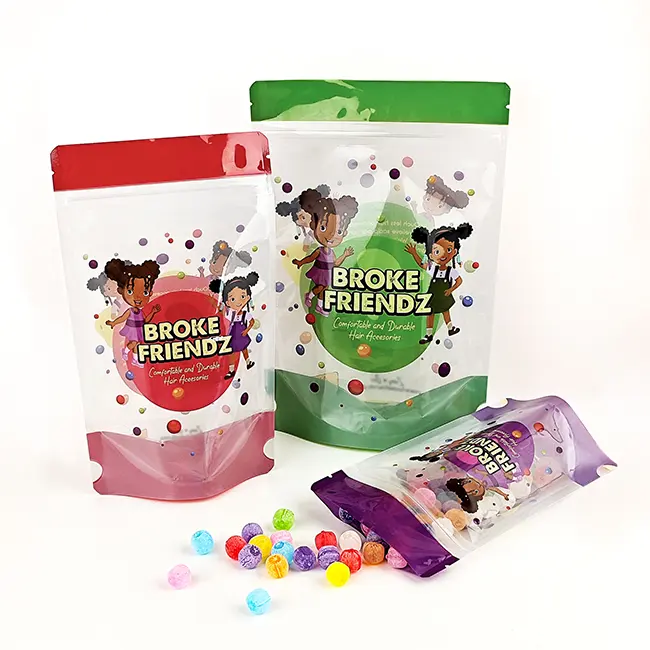 Bolsa Standup para embalagem de doces com janela transparente, com impressão de gravura personalizada, bolsa com fecho de correr transparente, embalagem para doces e alimentos