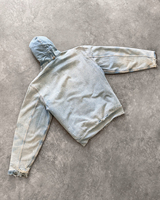 Veste de travail Detroit en denim épais délavé et vieilli, style streetwear, avec capuche à lettrage, doublure matelassée, pour charpentier