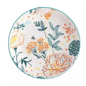 China Factory Customized Floral Melamine Plates Sets Dinnerware Restaurant Round Serving Plates Tableware Sets