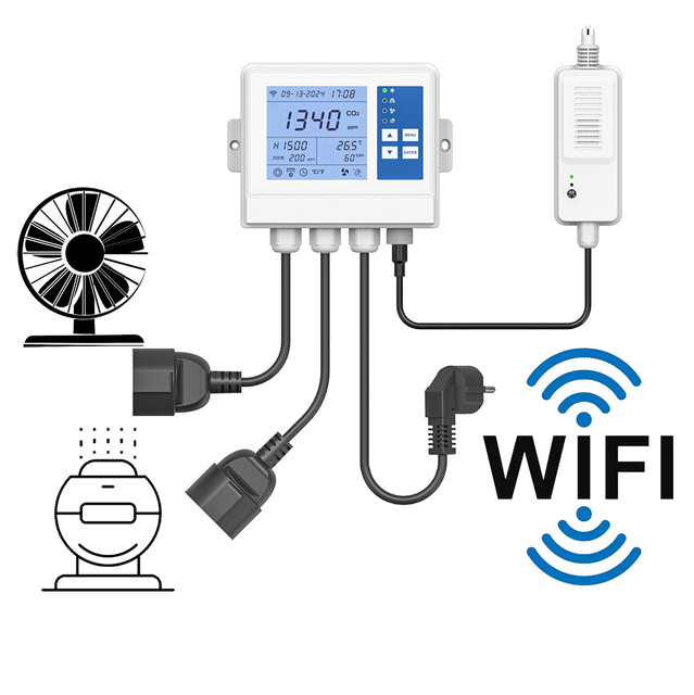 HVAC CO2 Controller with LCD Display Temperature & Humidity Ventilation Fan Humidifier Controller Tuya APP Wireless Controller