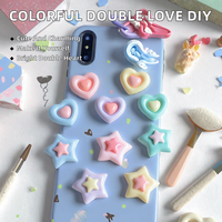 Nouvelles breloques en résine à double couche en forme de cœur et d'étoile, couleur macaron, pour coques de téléphone, pinces à cheveux et fabrication de bijoux