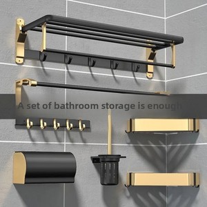 Juego <span class=keywords><strong>de</strong></span> <span class=keywords><strong>Accesorios</strong></span> <span class=keywords><strong>de</strong></span> 6 Piezas <span class=keywords><strong>de</strong></span> Estilo Moderno <span class=keywords><strong>para</strong></span> Baño en Negro y Dorado con Estante <span class=keywords><strong>de</strong></span> Almacenamiento Montado en la Pared <span class=keywords><strong>para</strong></span> Decoración del Hogar - Product Image 6