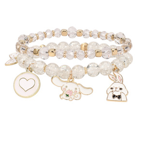 <b>Cute</b> Cartoon Rabbit Beaded <b>Bracelet</b> Gold Plated Women's Everyday Wear Jewelry - Product Image 1
