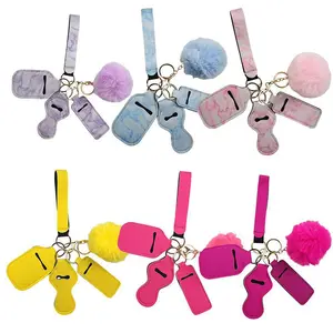 neoprene butterfly wristlet keychain set wholesale keychain accessories self defense set faux fur pom pom keychain