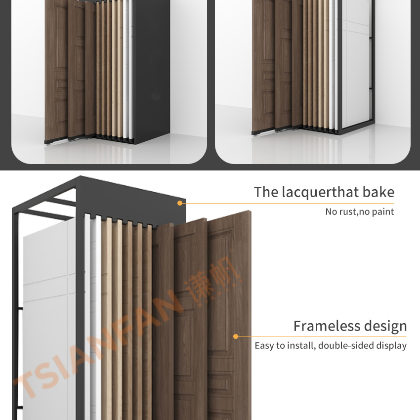 Tsianfan Custom Quality Sliding Door Type Displays Stand Pull Out Wooden Door Frames Showroom Cabinet Wood Doors Display Rack