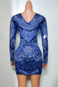 <span class=keywords><strong>Blue</strong></span> <span class=keywords><strong>Sky</strong></span> Shell Sparkle Water Diamond Tight Sexy Hip Hugging Falda corta Singer's Cocktail Party Stage Performance Costume - Product Image 4