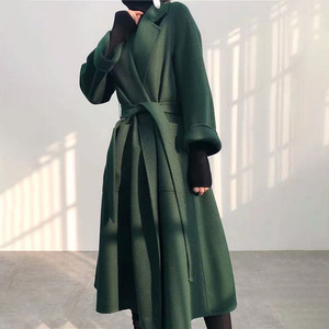 Manteau Long en <span class=keywords><strong>Laine</strong></span> à Col Rabattu pour <span class=keywords><strong>Femme</strong></span>, Vêtement d'Extérieur Tricoté Élégant - Product Image 3