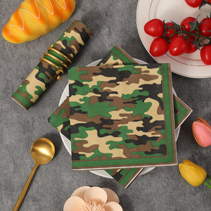 Camouflage Printed Paper Napkins 330mm Square Disposable For Themed Party Use - Product Image 4