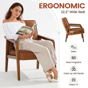 Sillón de Diseño Moderno de Mediados de Siglo, Color Marrón, <span class=keywords><strong>Individual</strong></span>, para Sala de Estar, Estilo Nórdico, Acogedor, de Tela, Cuero y Madera - Product Image 5