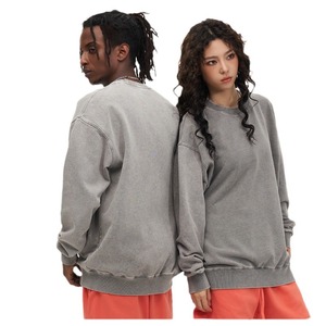 H5477 Sudaderas Unisex Personalizadas al por Mayor, 430 g/m², 100% Algodón, Lavadas con Ácido, Cuello Redondo, Talla Grande - Product Image 2