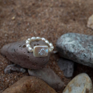 Natural White Freshwater Baroque Square Pearl Circle Adjustable Stretch <strong>Rings</strong> Freshwater Pearl <strong>Ring</strong> <strong>Stack</strong> - Product Image 2